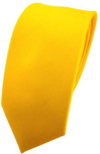 TigerTie Herren Krawatte 6 cm schmale Satin Tie in gelb verkehrsgelb knallgelb einfarbig uni Business, festliche Veranstaltungen und Freizeit