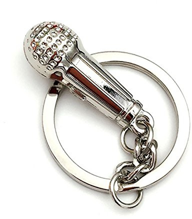 IzuBizu London Unisex Womens Mens Stainless Steel Microphone Key Ring Bag Love Music Singer Charm Pendant EASTER Acessory