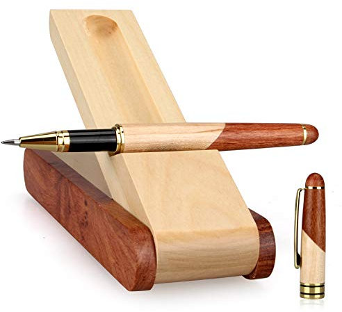 Best Wooden Gel Pen Gift Set with Handmade Rollerball Pen Holder Box and Refills, Business Ballpoint Pen with Fancy Pen Display Case