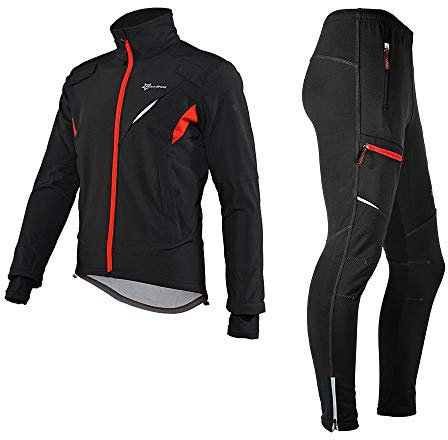 ROCKBROS Winter Fahrradbekleidung Herren Fahrrad Jacke + Hose Set Radjacke Wasserfest Windjacke Lange Radhose Freizeithose M