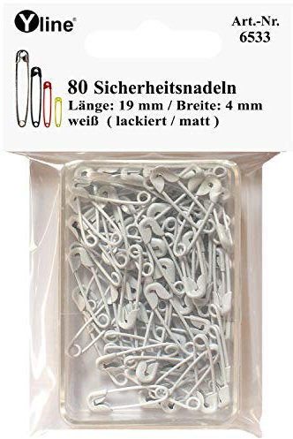 Yline 80 Stück Mini Sicherheitsnadeln 19 mm, klein, weiß, nickelfrei, Nadel Nadeln, 6533