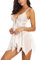 ONGASOFT Lingerie Sexy Femme Coquine Hot Nuisettes Tenue Ouverture Frontale Dentelle Col en V Transparent Babydoll, Blanc