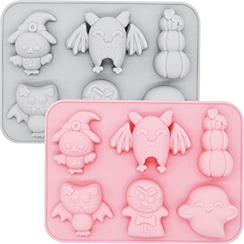 Halloween Silikon-Miotlsy 2pcs Halloween Schokoladenform Silikon Süßigkeiten-Kuchenform mit Kürbis, Fledermaus für Kuchen Dekorieren Cupcake DIY für Halloween-Party