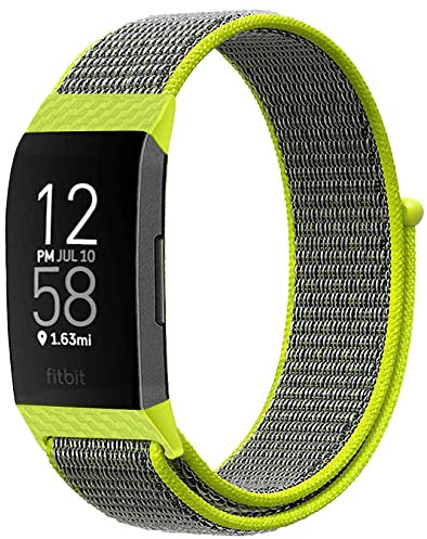 Niboow Armband Kompatibel mit Fitbit Charge 4/Fitbit Charge 3/Fitbit Charge 3 SE, Nylon Solo Loop, Einstellbar Sport Ersatzband Kompatibel mit Fitbit Charge 4/Charge 3/Charge 3 SE-Gelb Blinken