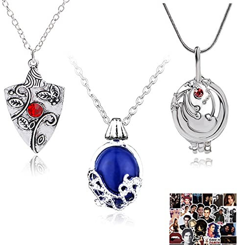 HJYZY 33 Stück Vampire Diaries Schmuck Aufkleber Daywalking Katherine Sapphire Elena Gilbert Eröffnung Eisenkraut Medaillon Halskette Bennett Bonnie Antik Silber Amulett Halskette
