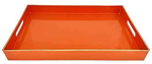 Henilosson Serviertablett mit Griffen, modernes dekoratives Tablett für Couchtisch, rechteckiges Tablett aus Kunststoff für Ottomane, Dekor, 40.5x26.4x4 cm (Orange + GL)