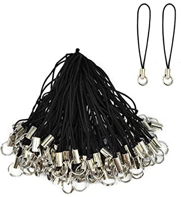 Qiuyan 100pcs Cell Phone Split Ring Strap Detachable Phone Ring Strap Lanyard Decorations for Hanging Charms USB Keychain - Black
