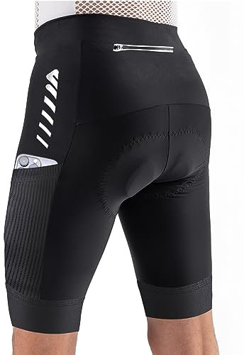 Lo.gas Radhose Herren Kurz Gepolstert 4D Fahrradhose Herren Kurz Gepolstert Schnelltrockende Elastische mit Reflektorstreifen,Schwarz,L