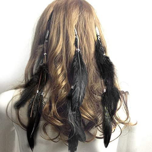 Hippie Federn Haarschmuck Clip,Boho Federn Haarschmuck Clip,Indianer Federn Haarschmuck,3PCS Clip Halloween Partyzubehör Halloween Kostüm Accessoires Halloween Zubehör (Schwarz)
