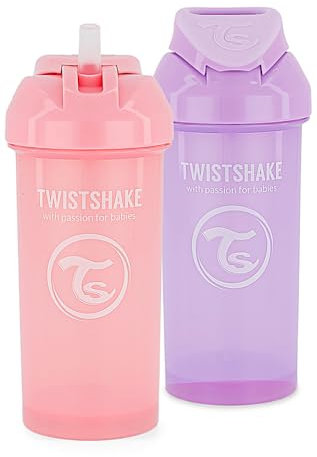 TWISTSHAKE 2X Taza Para Sorber con Pajita - 360Ml | Botellas De Agua a Prueba De Fugas | Taza De Entrenamiento Para Niños | Sin Bpa | Morado Rosa