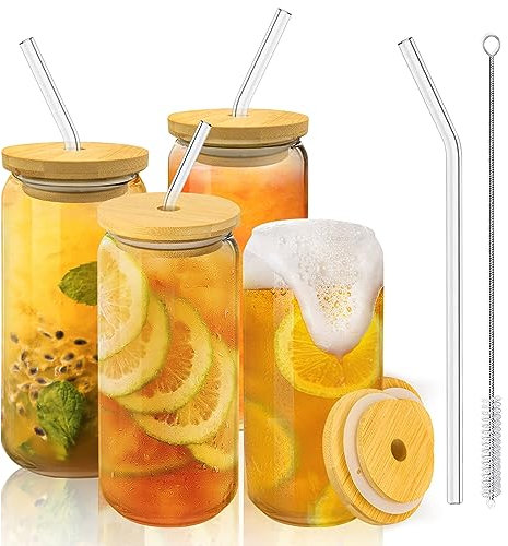 LWMTT Cocktail Gläser, 500ML Bubble Tea Becher, Trinkbecher mit Deckel und Strohhalm, Bubble Tea Set mit Bubble Tea Strohhalme für Soda,Cocktail,Smoothie,Kaffee Gläser Trinkglas 4 Stück