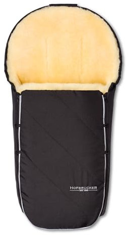 Hofbrucker® Neu Premium Kinderwagen Fußsack für Herbst/Winter/Frühjar aus Lammfell für Kinderwageneanne & Maxi Cosi 0-10 Monate mit abnehmbaren Deckel Made in Germany (schwarz)