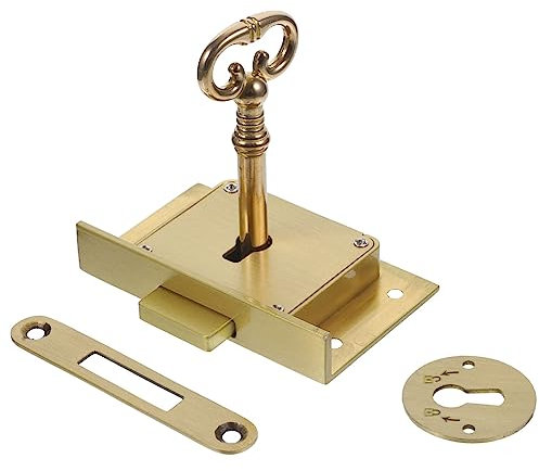 Cabilock European Style Furniture Lock Set - Matte Showcase Applique for Chest of Drawers, Box, Wardrobe, Cupboard - Spring Door Lock With Key - Brass Drawer Lock