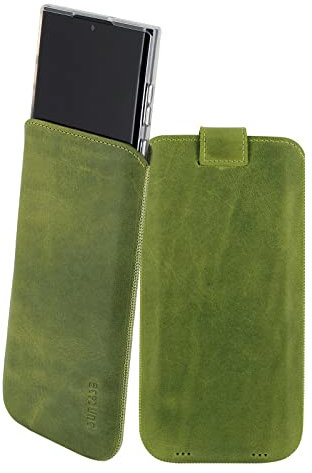 Suncase Etui Tasche kompatibel mit Samsung Galaxy S24 Ultra 5G Hülle mit ZUSÄTZLICHER Case/Schale/Bumper Lasche mit Rückzugfunktion Handytasche Ledertasche Schutzhülle in antik-Kiwi grün
