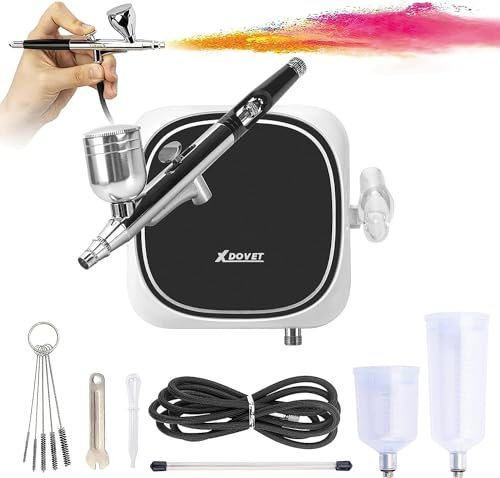 XDOVET Set aerografo 30PSI, set aerografo con compressore, mini set di compressione aerografo per trucco, decorazione torte, nail art, pittura, tatuaggio, modellazione fai da te