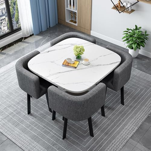 Juego de mesa de comedor redonda/cuadrada con sillas, mesa de conferencia moderna con 4 sillas, set de mesa de cocina de madera, para 4 personas, para recepción, sala de estar/comedor, 80 cm, 9