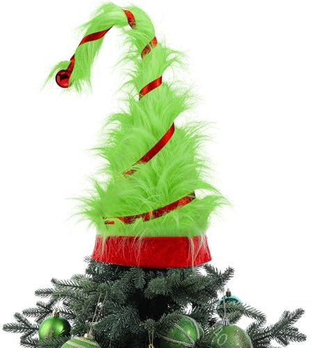 Hollowfly Weihnachtsbaumspitze, Elfe, Weihnachtsbaumschmuck, grüner Plüschhut für Weihnachten, Motto-Party, Outdoor, Garten, Hof, Weihnachtsbaumspitze