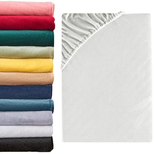 Beqnat Spannbettlaken 90x200cm - 100x200cm 2er Set Winter Teddy Plüsch Bettlaken Flauschig Fleece Spannbetttuch Cashmere Touch Kuschelig Spannleintuch | Farbe: Weiß