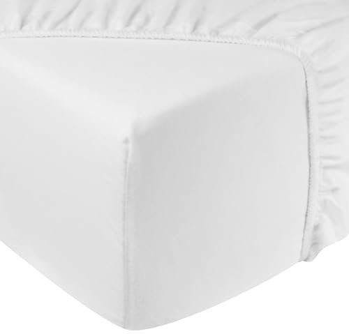 DoubleDry Spannbettlaken Jersey 180x200cm - 100% Baumwolle - Spannbetttuch - 28cm Steg - Weiß