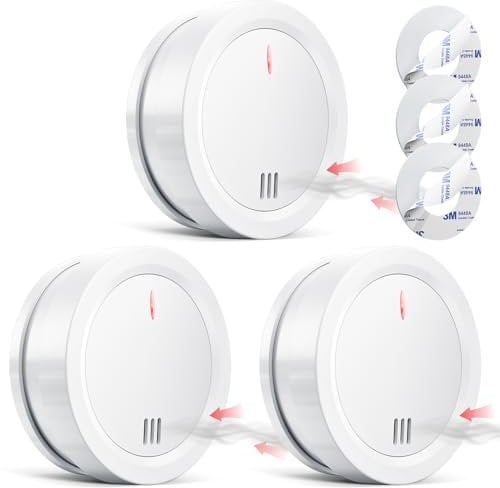 Rauchmelder 10 Jahre Batterie, DIN EN 14604 Testsiege, Feuermelder Brandmelder, Selbstklebend, 85 dB Alarm Rauchwarnmelder- 3er Set