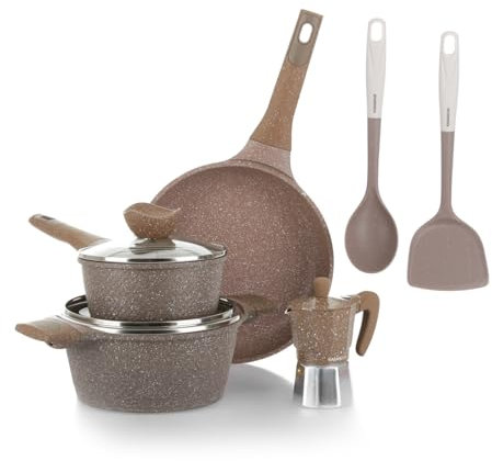 KASANOVA Set pentole antiaderente 0 Grassi, Batteria pentole a induzione e ogni piano cottura, set pentole e padelle antiaderente a 4 Strati con Design Moderno (8 Pezzi)