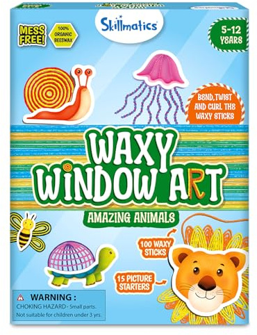 Skillmatics Waxy Window Art – Tiere, schmutzfreier Spaß für Kinder, DIY Kunst & Bastelsets, kreative Aktivität, wiederverwendbar, 100% Bio-Bienenwachs, Geschenke für Mädchen und Jungen im Alter von 5