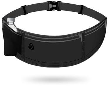 DOINEUFL Laufgürtel Handy, Lauftasche Jogging mit Flaschenhalter, Handytasche Joggen mit Kopfhörer-Anschlus, Sport Gürteltasche für Damen Herren, Verstellbarer Running Belt zum Radfahren Läuft Schwarz