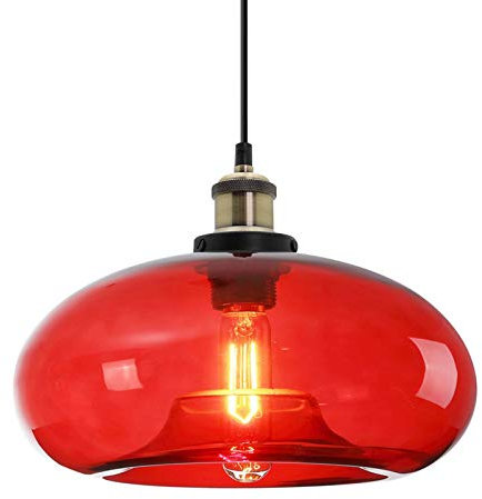 ZTTECH Lámpara Colgante de Vidrio Rojo Diseño Industrial Vintage Ajustable para Cocina, Isla, Dormitorio y Comedor Compatible con Bombillas E27 (Rojo)