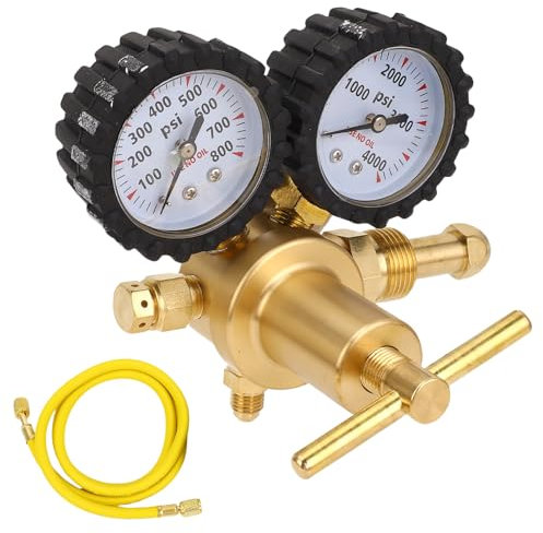 Fydun Kit de Válvula Reguladora de Nitrógeno 0 800psi HVAC con Manguera de 60 Pulgadas Cga580 Conexión de Entrada 1/4in Conexión de Salida Macho