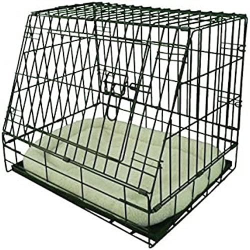 Ellie-Bo Black Deluxe Slanted Small 24-inch Folding Dog Cage/Crate with Metal Tray and Dog Bed Mat