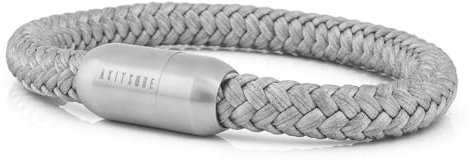 Akitsune Portus Segeltau Armband | Magnetischer Kapselverschluss Armschmuck Damen Anker Herren Maritim - Mattsilber - Grau 18cm