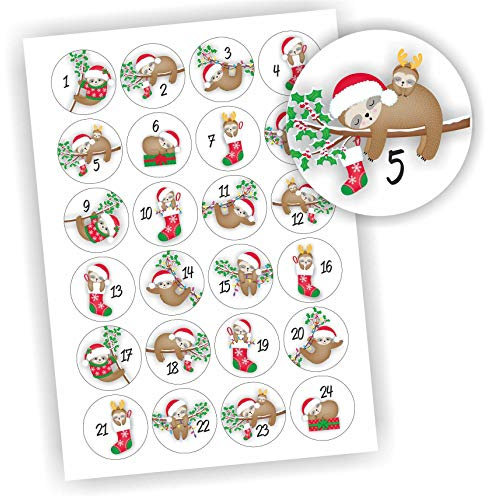 24 Aufkleber Adventskalender Zahlen Fest Weihnachten Aufkleber Sticker DIY Faultier