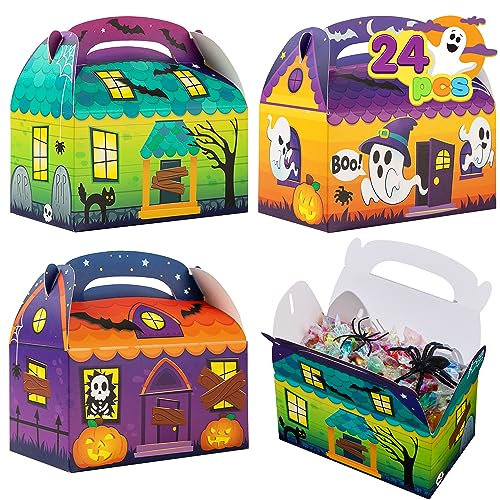 JOYIN 24 Stück 3D Weihnachten Geschenkboxen, Geschenkschachtel Süßigkeiten, Kuchen, Schokolade, Plätzchen, Kekse Karton für Weihnachten, Geschenkverpackung (Halloween House)