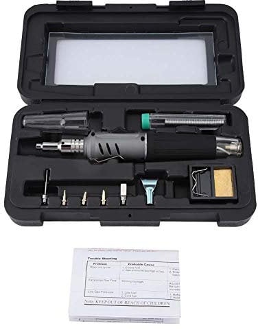 HS-1115K 10 in 1 Butane Gas Soldering Iron Kit Portable Cordless Welding Torch Kit Electronic Ignition Gas Soldering Iron