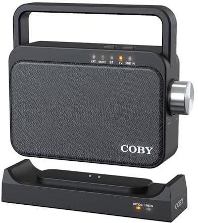 Coby Wireless Hearing Amplifier and TV Audio Speaker, Portable Bluetooth Speaker for Seniors and Hearing Impaired, 100-Foot Range, 8-Hour Playback, Compatible with TV, Surround System, Phone, and More