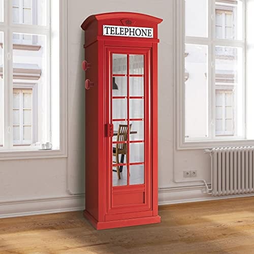 Dmora Kleiderschrank London Telefonzelle mit 3 Regalen und Spiegeltür, Made in Italy, Schlafzimmer Kleiderschrank, cm 68x55h215, Farbe Rot