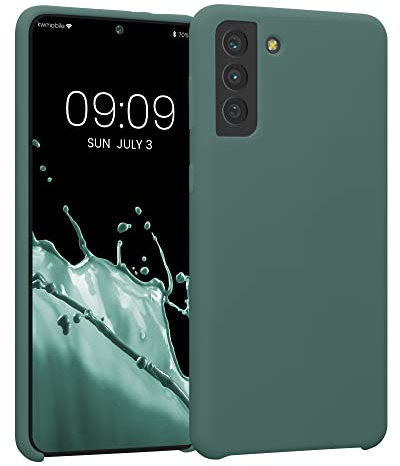 kwmobile Hülle kompatibel mit Samsung Galaxy S21 Plus Hülle - Silikon Handy Case - Handyhülle weiche Oberfläche - kabelloses Laden - Moosgrün