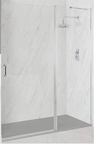 MILANO Chrome Hinged Door Frameless Shower Enclosure Grey Tray 1700 x 800mm