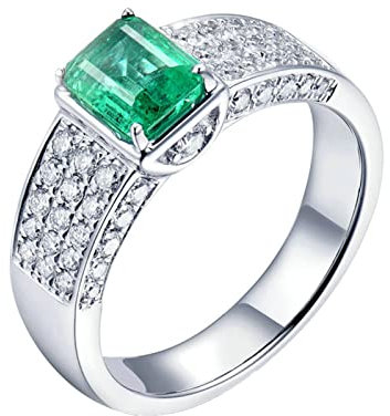 Daesar Eheringe 750 Weißgold mit Edelstein, Verlobung Ring mit 1ct Smaragd Bandring Trauringe Herren Nickelfrei Ringgröße 60 (19.1)