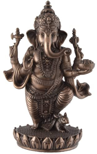 Ganesha Indischer Gott des Glücks - auf Lotusblüte bronziert und coloriert by Veronese
