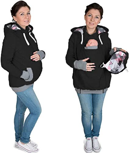 3 In 1 Känguru-Pose Umstandsjacke Für Mama Und Baby Winter Freizeitjacke Mit Kapuze Babytrage Umstandsjacke Baumwolle Softshell Umstandsmode Fleecejacke 2,M