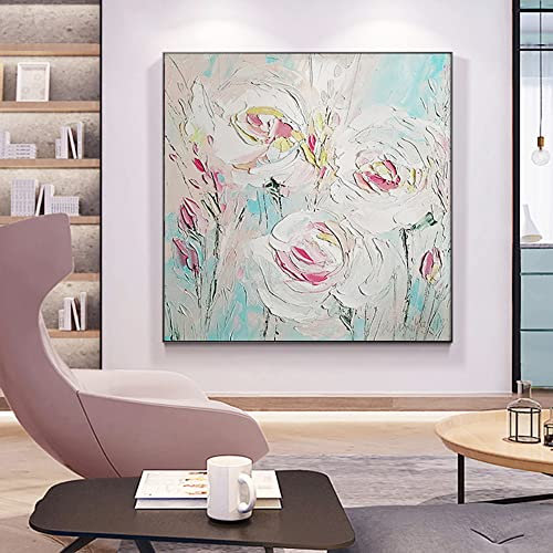 Peinture À Lhuile sur Toile Peinte À La Main,Tableaux sur Toile Originaux Peints À La Main Rose Fleur Peinture À l'huile Images d'art Moderne sans Cadre Texturé Peinture Murale Décoration D'In