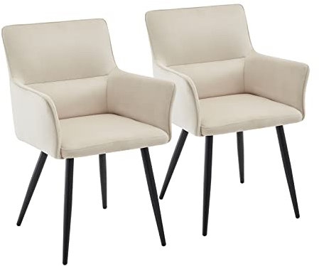 CLIPOP Esszimmerstuhl 2er Set Samt Küchenstuhl Polsterstuhl mit Armlehne und Metall Beine, Retro Design Armlehnstuhl Sessel für Wohnzimmer Esszimmer (2er, Samt Creme)