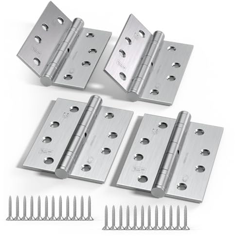 Bwintech 2 Pairs 100 x 75 x 2.7mm (4 inch) Satin Chrome Brushed Steel Hinge for Fire Door, Ball Bearing Hinge for Internal Use in Residential and Commercial Buildings