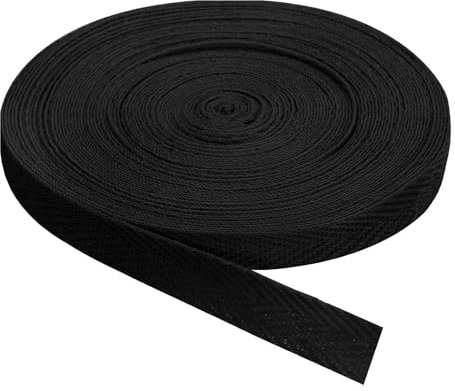 QUARKZMAN Schrägband, 1 Stück 11 Yard x 12mm - Baumwollstoffband, Rolle Schrägband für Kleidung, Accessoires, Taschen (Schwarz)