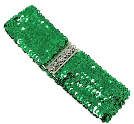 Cadoline Breiter, großer Paillettengürtel, grüner Gürtel, Länge/Breite 56 x 7 cm, elastische Taille, Paillette-Stil