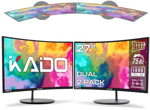 Kado Dual Monitor 2-Pack 27 Curved 1500R 1920x1080 75Hz Computer Monitor