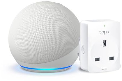 Echo Dot (5th generation) | Glacier White + TP-Link Tapo P110M Smart Plug with Energy Monitoring, Works with Alexa - Smart Home Starter Kit