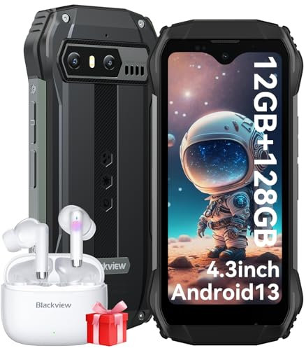 Blackview N6000SE Mini Rugged Smartphone 2024, 4.3-inch Small Rugged Phone,128GB ROM, Android 13, Dual SIM 4G, 208g Weight, 13MP, IP68 Waterproof Phones, 10W Fast Charge 3700mAh, NFC