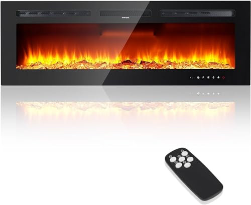 Chimenea Eléctrica 3D Chimenea de Pared Eléctrica de 50 (127 cm) con Calefacción, 12 Modos de Color LED Efecto Llama, Estufa de Chimenea de 900/1800 W, Chimenea Empotrada y Montada en Pared